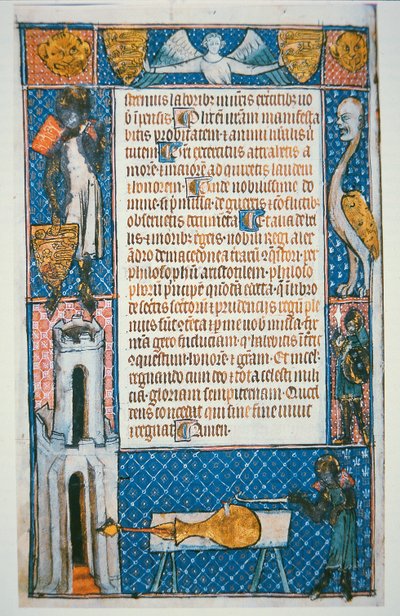Faksymile najwcześniej datowanego obrazu pistoletu, folio z „De Notabilitatibus, Sapientiis et Prudentiis Regum” Waltera de Milemete autorstwa School English