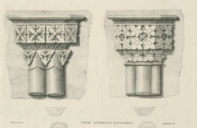 Wnętrze katedry w Lichfield - Rzeźbione liście: litografia i [?XIX w.] (druk) autorstwa School English