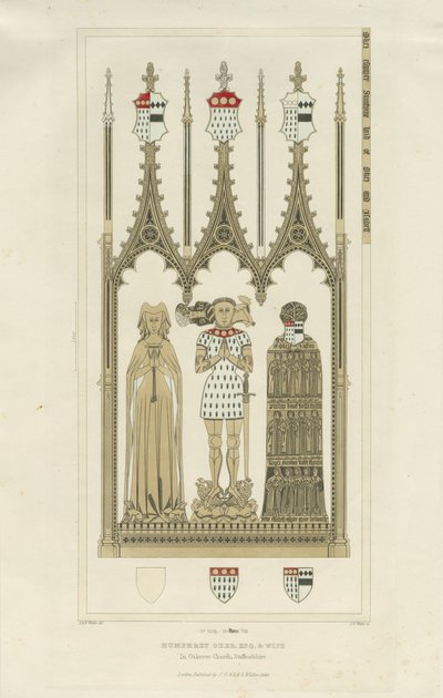 Wnętrze kościoła Okeover - Pomnik Humphreya Okera: rycina, bd [c 1846] (druk) autorstwa School English