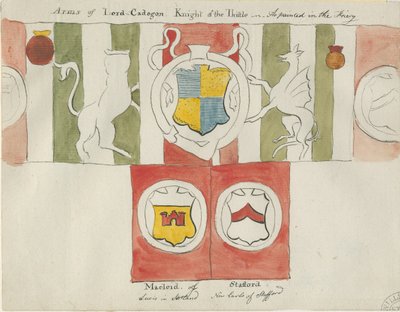 Lichfield - Arms of Lord Cadogan (klasztor): malarstwo akwarela i [?koniec XVIII wieku] (malarstwo) autorstwa School English