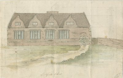Lichfield - Grammar School: malarstwo akwarelowe i [?koniec XVIII wieku] (malarstwo) autorstwa School English