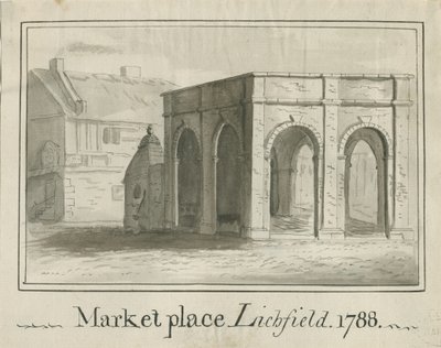 Lichfield - Market Place: rysunek w sepii autorstwa School English
