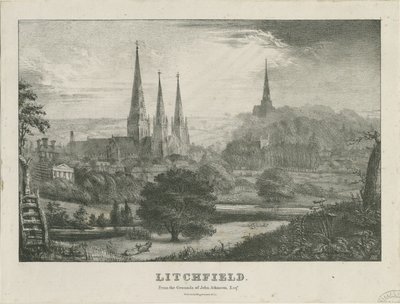 Lichfield - North West View: litografia i [?XIX wiek] (druk) autorstwa School English
