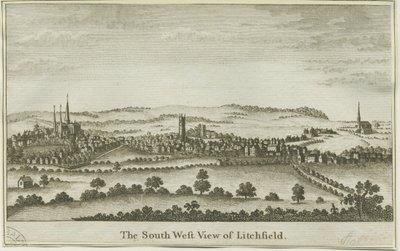 Lichfield - South West View: miedzioryt, nd [koniec XVIII w.] (druk) autorstwa School English
