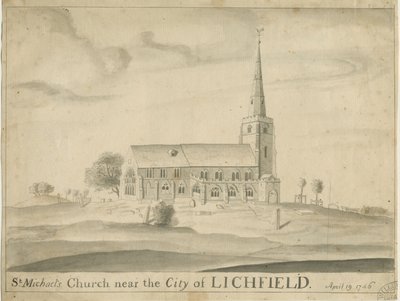 Lichfield - Kościół św. Michała: rysunek w sepii autorstwa School English