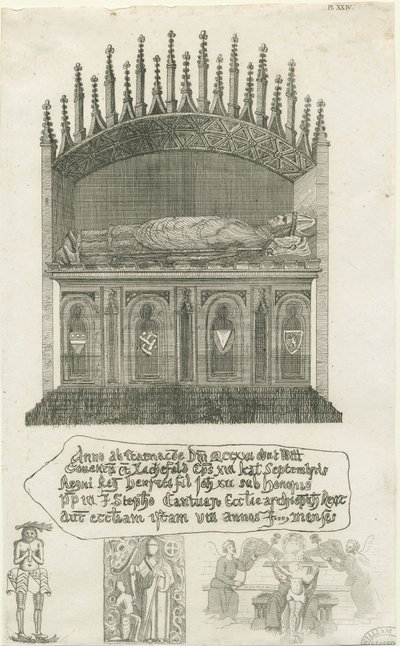 Katedra w Lichfield - grób biskupa [?Bishop Cornhill]: akwaforta, nd [?koniec XVIII w.] (druk) autorstwa School English