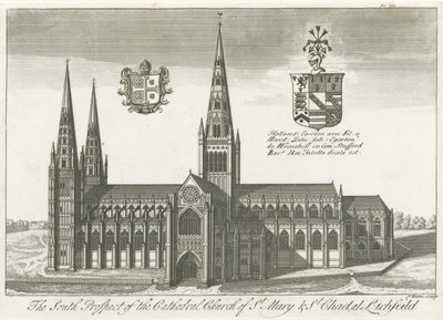 Katedra w Lichfield - widok na południe: grawerowanie i [?początek XVIII wieku] (druk) autorstwa School English