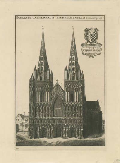Katedra w Lichfield - Front Zachodni: grawerowanie i [?koniec XVII wieku] (druk) autorstwa School English