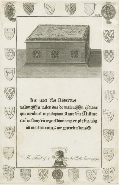 Mavesyn Ridware - Grób Sir Roberta Mavesyna: grawerowanie, nd [koniec XVIII w.] (druk) autorstwa School English