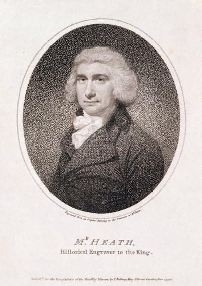 Mr. Heath, Historical Engraver to the King, pub. for the Proprietors of Monthly Mirror, by T. Bellamy autorstwa School English
