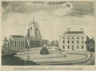 Pattingham Church and Vicarage House: grawerowanie akwatinty, nd [? koniec XVIII w.] (druk) autorstwa School English
