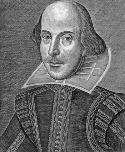 Portret Williama Szekspira, grawerowany przez Martina Droeshouta (ok.1560-c.1642) autorstwa School English