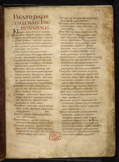 Królewski MS Q E VI f.2r Strona z Ewangelii (
