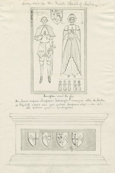 Sandon Church - Tomb of Sampson Erdeswick and Elizabeth [Szary]: rysunek piórem i tuszem, nd [?XVIII wiek] (rysunek) autorstwa School English