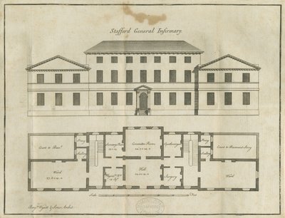 Stafford - County General Infirmary: rysunek piórkiem, nd [koniec XVIII w.] (rysunek) autorstwa School English