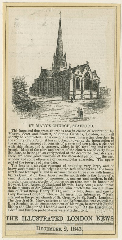 Stafford - Kościół Mariacki: drzeworyt, bd [ok. 1843] (druk) autorstwa School English