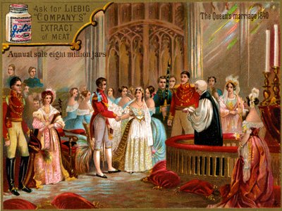 Ślub królowej Wiktorii z księciem Albertem w 1840 r., Liebig Card (druk) autorstwa School English
