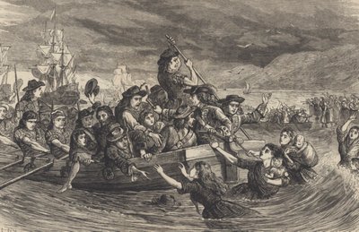 Dzikie gęsi – jakobiccy żołnierze irlandzcy opuszczają Limerick do Francji w 1691 r. (rycina) autorstwa School English