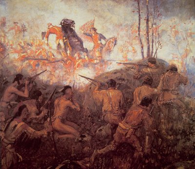 Śmierć generała Braddocka pod Fort Duquesne (olej na płótnie) autorstwa School English