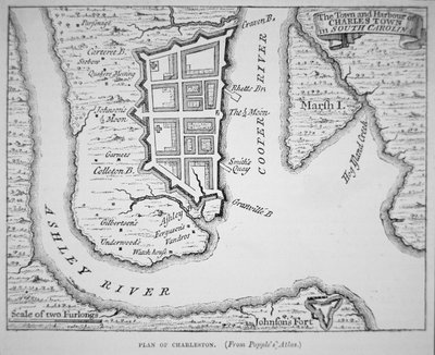 Miasto i port Charles Town (Charleston), Karolina Południowa (litografia) autorstwa School English