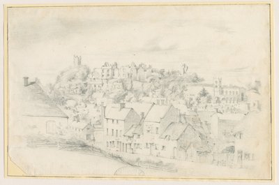 Tutbury - Miasto, kościół i zamek: rysunek ołówkiem, bd [?XIX w.] (rysunek) autorstwa School English