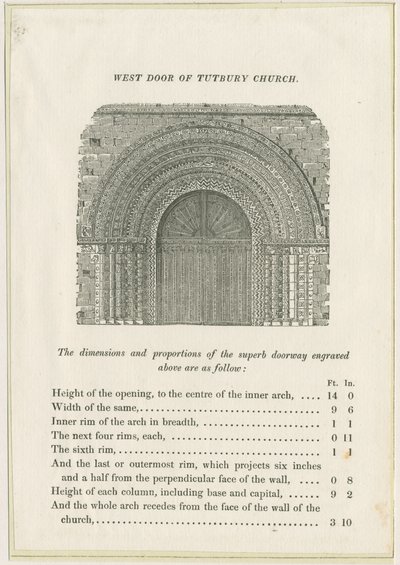 Tutbury Priory Church: West Doorway: grawerowanie, nd [c 1832] (druk) autorstwa School English