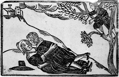 Dwoje ludzi uprawiających seks, z "A Book of Roxburghe Ballads" (drzeworyt) (zdjęcie czarno-białe) autorstwa School English