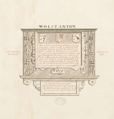 Kościół Wolstanton - Wall Monument to William Yonge of Caynton: rysunek piórem i praniem, nd [?XIX wiek] (rysunek) autorstwa School English
