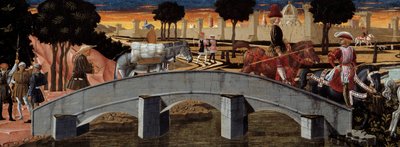 Pasażerowie przechodzący przez most. Szczegół. Anonimowy obraz szkoły florenckiej. 1450-1460. Tuluza, Musee des Augustins autorstwa School Florentine
