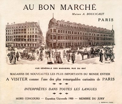 Reklama "Au Bon Marche" na Rue du Bad, Paryż (druk) autorstwa School French