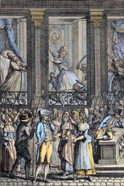 Rewolucja Francuska - Straszna noc z 5 na 6 października 1789 w Wersalu - agresja Ludwika XVI i Marii Antoniny - autorstwa School French