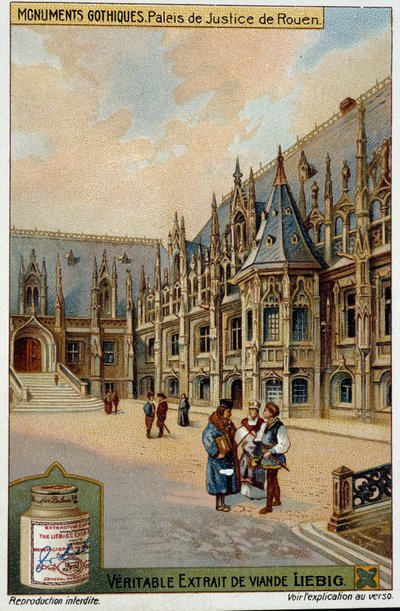Zabytki gotyckie: gmach sądu w Rouen - chromo. Liébig autorstwa School French