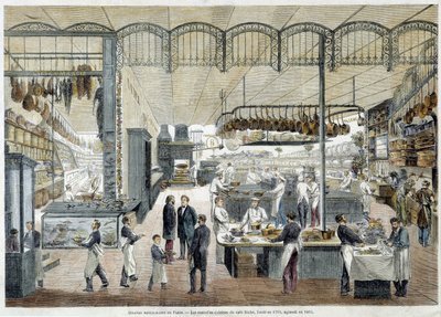 Świetne restauracje w Paryżu: nowe kuchnie Café Riche, założonej w 1785 r., powiększonej w 1865 r. autorstwa School French