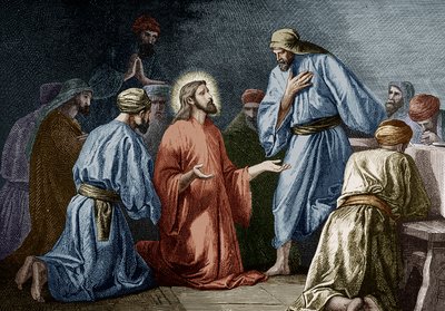 Jezus Chrystus naucza modlitwę do Jana (grawerowanie kolorem) autorstwa School French