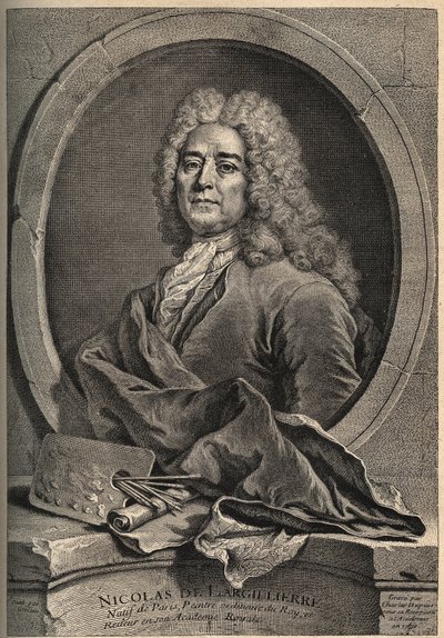 Portret Nicolasa de Largillierre (Largillier) (1656-1746) Grawer francuskiego malarza autorstwa Dupuis po obrazie Gueuslaina autorstwa School French