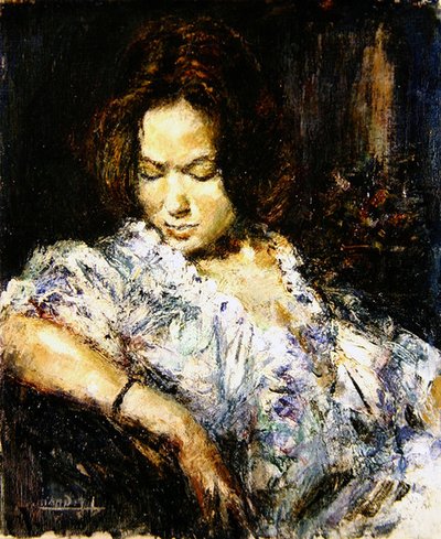 Portret damy (olej na płótnie) autorstwa School French