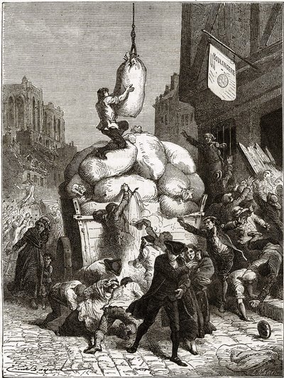 Wojna mąki: grabież piekarni w Paryżu, około 1775 (pierwsze owoce rewolucji francuskiej) autorstwa School French