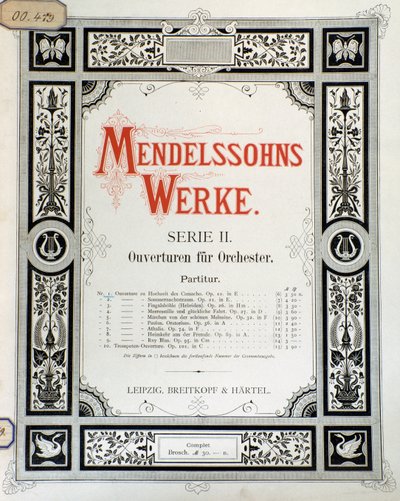 Okładka partytury „Uwertura op. 10 na orkiestrę” Felixa Mendelssohna (kolor lito) autorstwa School German