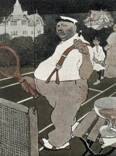 Tenis: grubas, palenie i picie alkoholu, gra w tenisa - niemiecka kreskówka autorstwa School German