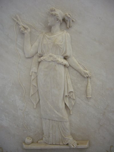 Bas relief of Atropos cutting the thread of Life (marble) autorstwa School Greek