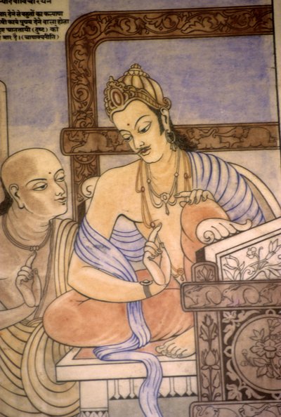 Chankaya i król Chandragupta (akwarela i gwasz) autorstwa School Indian
