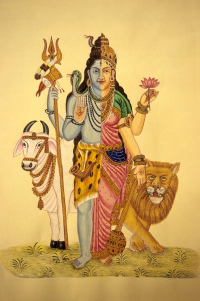 Bóg Śiwa w Ardnarees Wear Roop, miniatura malowana na papierze autorstwa School Indian
