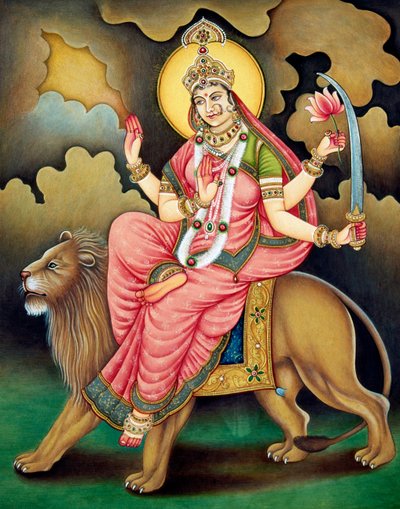 Bogini Durga miniaturowy obraz na papierze autorstwa School Indian