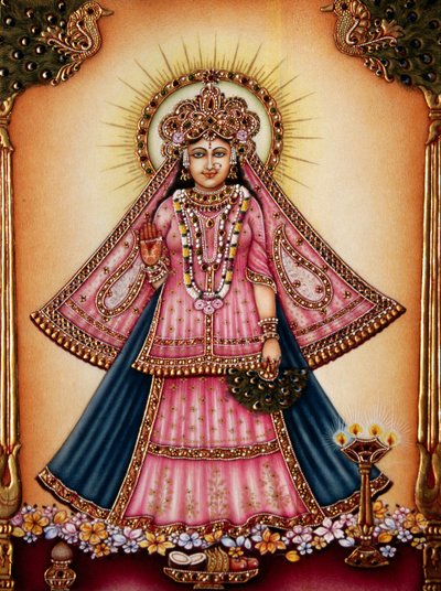 Bogini Radha miniaturowy obraz na kości słoniowej autorstwa School Indian
