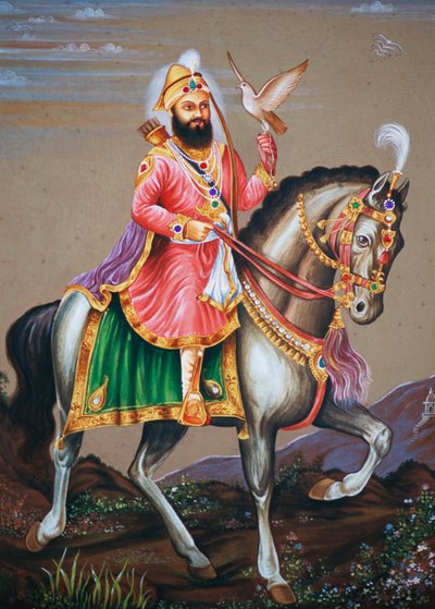 Guru Govind Singh jeżdżący konno Miniatura malowana na papierze autorstwa School Indian