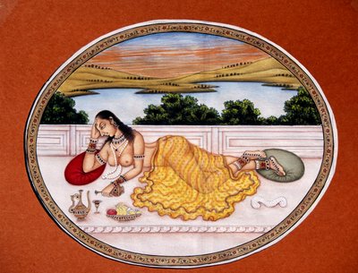 Dama delektująca się drinkiem Miniatura malowana na papierze autorstwa School Indian