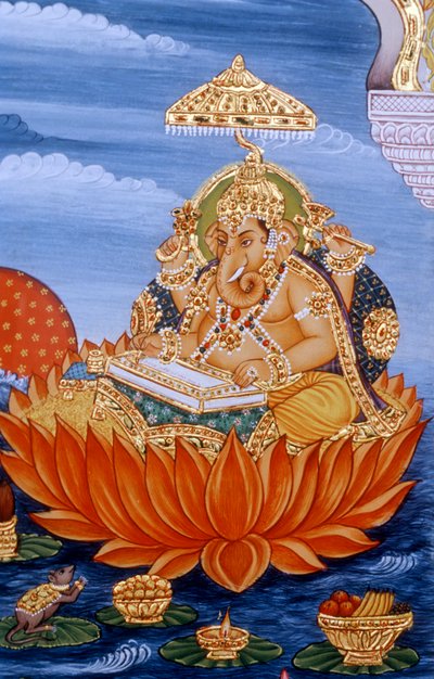 Pan Ganesh Ganpati Miniatura Malarstwo Pismo Święte autorstwa School Indian