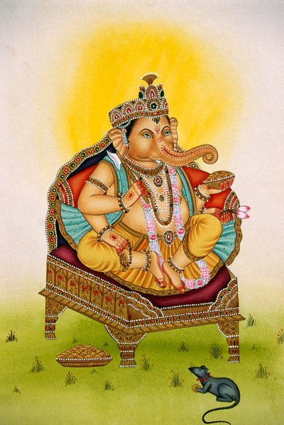 Miniaturowy obraz Lorda Ganesha Ganpati na papierze autorstwa School Indian