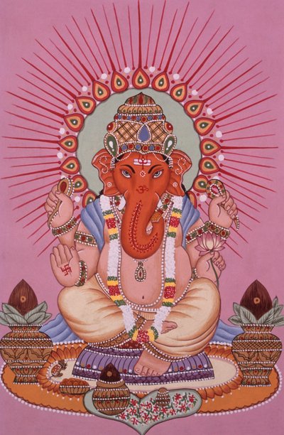 Miniaturowy obraz Lorda Ganesha Ganpati na papierze autorstwa School Indian