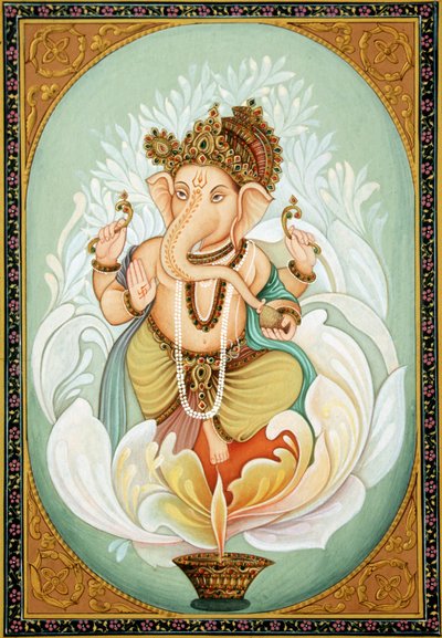Miniaturowy obraz Lorda Ganesha Ganpati na papierze autorstwa School Indian